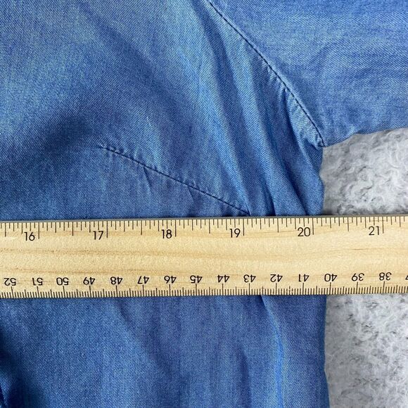 Motherhood Maternity Denim Chambray Lace Up Shirt Roll Tab‎ Sleeve Size M - Picture 8 of 12